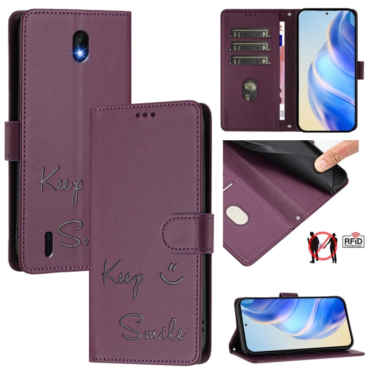 Smile Embossing RFID Leather Phone Case, For Nokia G400, For Nokia G11 / G21, For Nokia C30, For Nokia C01 Plus / C1 2nd Edition, For Nokia XR20, For Nokia C10 / C20, For Nokia X20 / X10, For Nokia 6.3 / G20 / G10