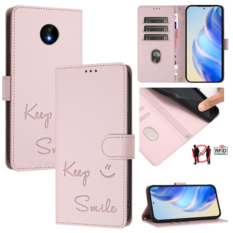 Smile Embossing RFID Leather Phone Case, For Nokia G400, For Nokia G11 / G21, For Nokia C30, For Nokia C01 Plus / C1 2nd Edition, For Nokia XR20, For Nokia C10 / C20, For Nokia X20 / X10, For Nokia 6.3 / G20 / G10