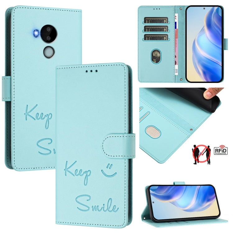 Smile Embossing RFID Leather Phone Case, For Nokia G400, For Nokia G11 / G21, For Nokia C30, For Nokia C01 Plus / C1 2nd Edition, For Nokia XR20, For Nokia C10 / C20, For Nokia X20 / X10, For Nokia 6.3 / G20 / G10