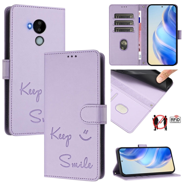 Smile Embossing RFID Leather Phone Case, For Nokia G400, For Nokia G11 / G21, For Nokia C30, For Nokia C01 Plus / C1 2nd Edition, For Nokia XR20, For Nokia C10 / C20, For Nokia X20 / X10, For Nokia 6.3 / G20 / G10