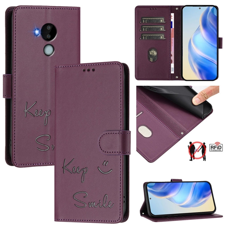 Smile Embossing RFID Leather Phone Case, For Nokia G400, For Nokia G11 / G21, For Nokia C30, For Nokia C01 Plus / C1 2nd Edition, For Nokia XR20, For Nokia C10 / C20, For Nokia X20 / X10, For Nokia 6.3 / G20 / G10
