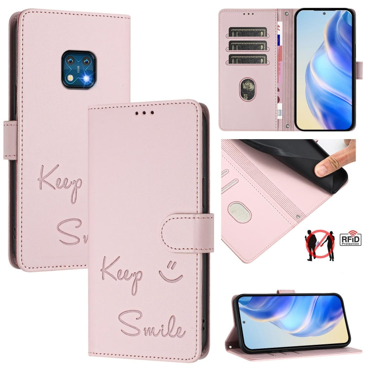 Smile Embossing RFID Leather Phone Case, For Nokia G400, For Nokia G11 / G21, For Nokia C30, For Nokia C01 Plus / C1 2nd Edition, For Nokia XR20, For Nokia C10 / C20, For Nokia X20 / X10, For Nokia 6.3 / G20 / G10