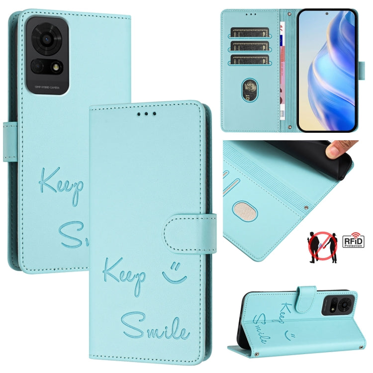 Smile Embossing RFID Leather Phone Case, For TCL K70 Power 4G / K70 4G, For TCL Nxtpaper 70 Pro 5G, For TCL K32 5G / K33 5G, For TCL 60 NxtPaper, For TCL 605 / 60 SE, For TCL 50 Pro NxtPaper, For TCL 50 LE 5G, For TCL 201