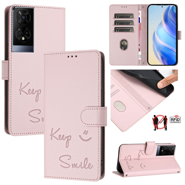Smile Embossing RFID Leather Phone Case, For TCL 50 XL 5G, For TCL 50 XE 5G, For TCL 50 5G, For TCL 50 SE, For TCL 501, For TCL 505, For TCL 502, For TCL 405 / 406 / 408