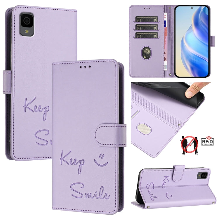 Smile Embossing RFID Leather Phone Case, For TCL 30T T603DL, For TCL 30Z T602DL, For TCL 30 4G / 30 5G / 30 Plus, For TCL 30 SE, For TCL 30 XE 5G, For TCL 20 R 5G