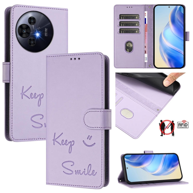 Smile Embossing RFID Leather Phone Case, For TCL K70 Power 4G / K70 4G, For TCL Nxtpaper 70 Pro 5G, For TCL K32 5G / K33 5G, For TCL 60 NxtPaper, For TCL 605 / 60 SE, For TCL 50 Pro NxtPaper, For TCL 50 LE 5G, For TCL 201