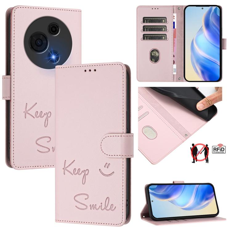 Smile Embossing RFID Leather Phone Case, For TCL K70 Power 4G / K70 4G, For TCL Nxtpaper 70 Pro 5G, For TCL K32 5G / K33 5G, For TCL 60 NxtPaper, For TCL 605 / 60 SE, For TCL 50 Pro NxtPaper, For TCL 50 LE 5G, For TCL 201