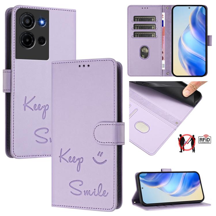 Smile Embossing RFID Leather Phone Case, For TCL K70 Power 4G / K70 4G, For TCL Nxtpaper 70 Pro 5G, For TCL K32 5G / K33 5G, For TCL 60 NxtPaper, For TCL 605 / 60 SE, For TCL 50 Pro NxtPaper, For TCL 50 LE 5G, For TCL 201