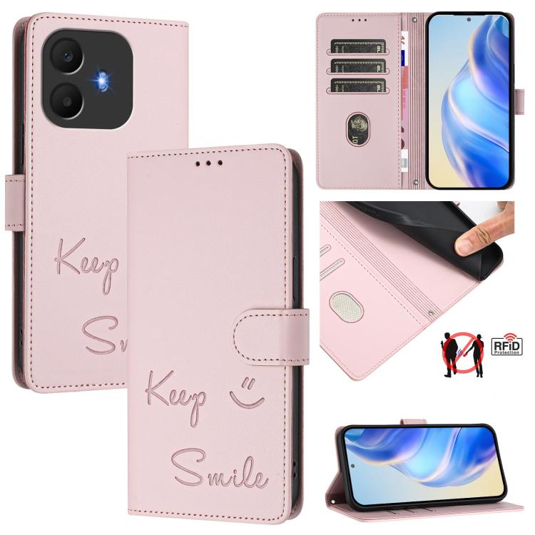 Smile Embossing RFID Leather Phone Case, For TCL K70 Power 4G / K70 4G, For TCL Nxtpaper 70 Pro 5G, For TCL K32 5G / K33 5G, For TCL 60 NxtPaper, For TCL 605 / 60 SE, For TCL 50 Pro NxtPaper, For TCL 50 LE 5G, For TCL 201