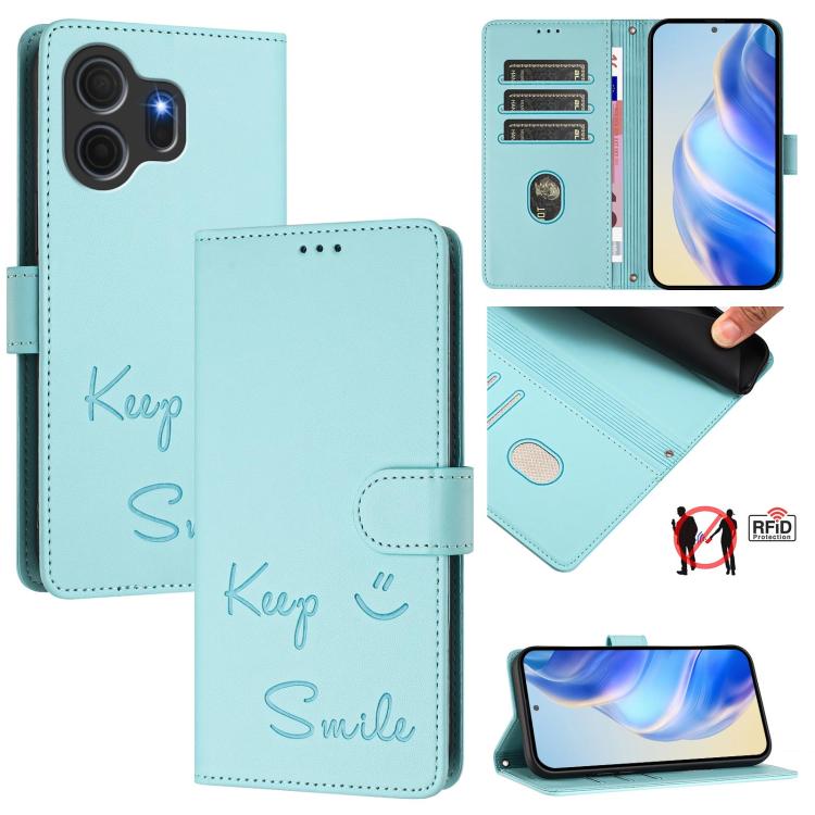 Smile Embossing RFID Leather Phone Case, For TCL K70 Power 4G / K70 4G, For TCL Nxtpaper 70 Pro 5G, For TCL K32 5G / K33 5G, For TCL 60 NxtPaper, For TCL 605 / 60 SE, For TCL 50 Pro NxtPaper, For TCL 50 LE 5G, For TCL 201