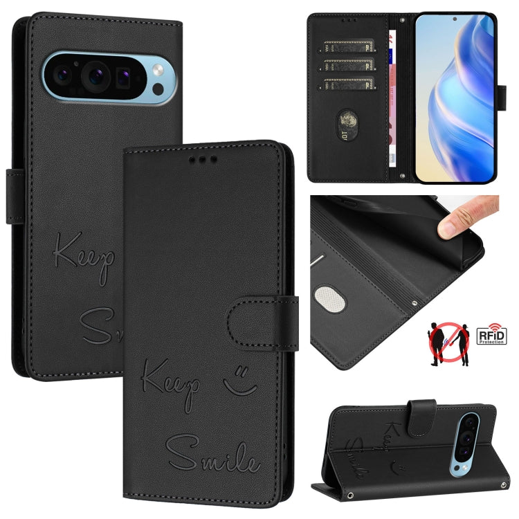 Smile Embossing RFID Leather Phone Case, For Google Pixel 11 Pro XL, For Google Pixel 11 Pro / 11, For Google Pixel 10 Pro XL 5G Global, For Google Pixel 10 5G / 10 Pro 5G Global, For Google Pixel 9a, For Google Pixel 9 Pro XL                          ...