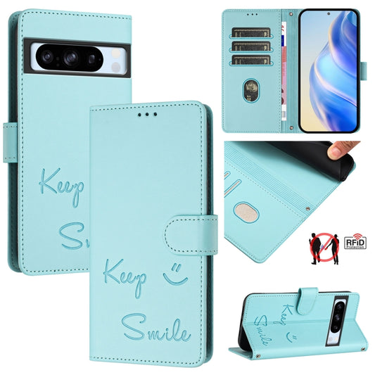 Smile Embossing RFID Leather Phone Case, For Google Pixel 8 Pro, For Google Pixel 8, For Google Pixel 7a, For Google Pixel 7 Pro, For Google Pixel 7, For Google Pixel 6a, For Google Pixel 6 Pro, For Google Pixel 6
