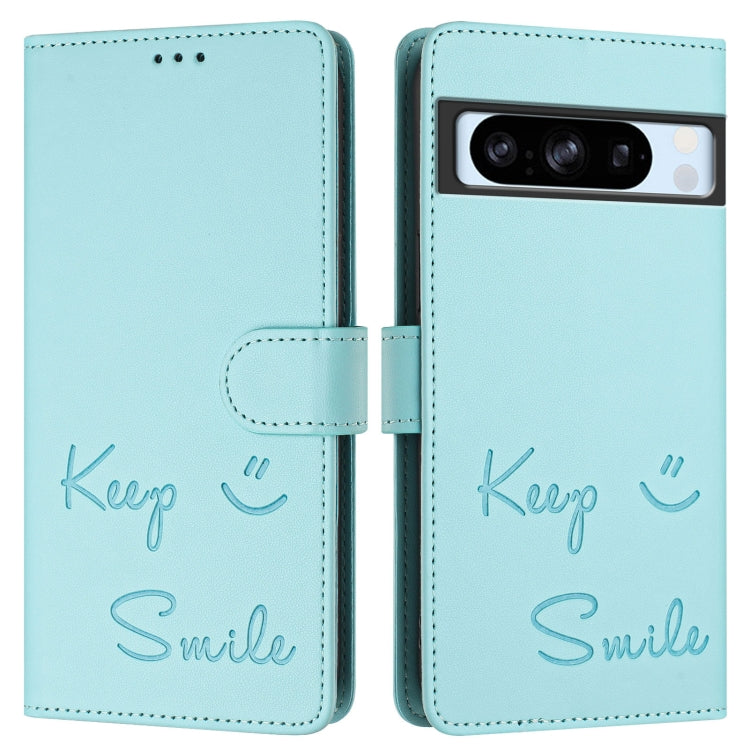 Smile Embossing RFID Leather Phone Case, For Google Pixel 8 Pro, For Google Pixel 8, For Google Pixel 7a, For Google Pixel 7 Pro, For Google Pixel 7, For Google Pixel 6a, For Google Pixel 6 Pro, For Google Pixel 6