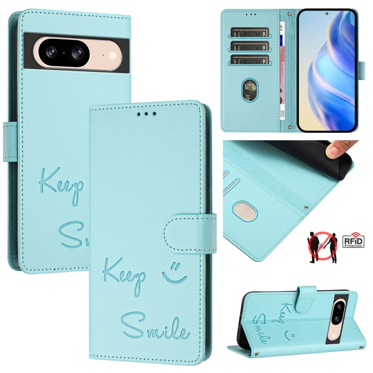 Smile Embossing RFID Leather Phone Case, For Google Pixel 8 Pro, For Google Pixel 8, For Google Pixel 7a, For Google Pixel 7 Pro, For Google Pixel 7, For Google Pixel 6a, For Google Pixel 6 Pro, For Google Pixel 6