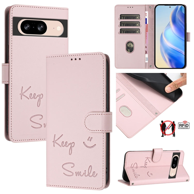 Smile Embossing RFID Leather Phone Case, For Google Pixel 8 Pro, For Google Pixel 8, For Google Pixel 7a, For Google Pixel 7 Pro, For Google Pixel 7, For Google Pixel 6a, For Google Pixel 6 Pro, For Google Pixel 6