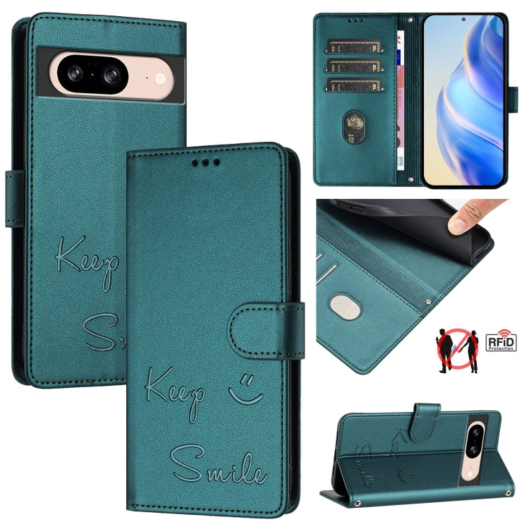 Smile Embossing RFID Leather Phone Case, For Google Pixel 8 Pro, For Google Pixel 8, For Google Pixel 7a, For Google Pixel 7 Pro, For Google Pixel 7, For Google Pixel 6a, For Google Pixel 6 Pro, For Google Pixel 6