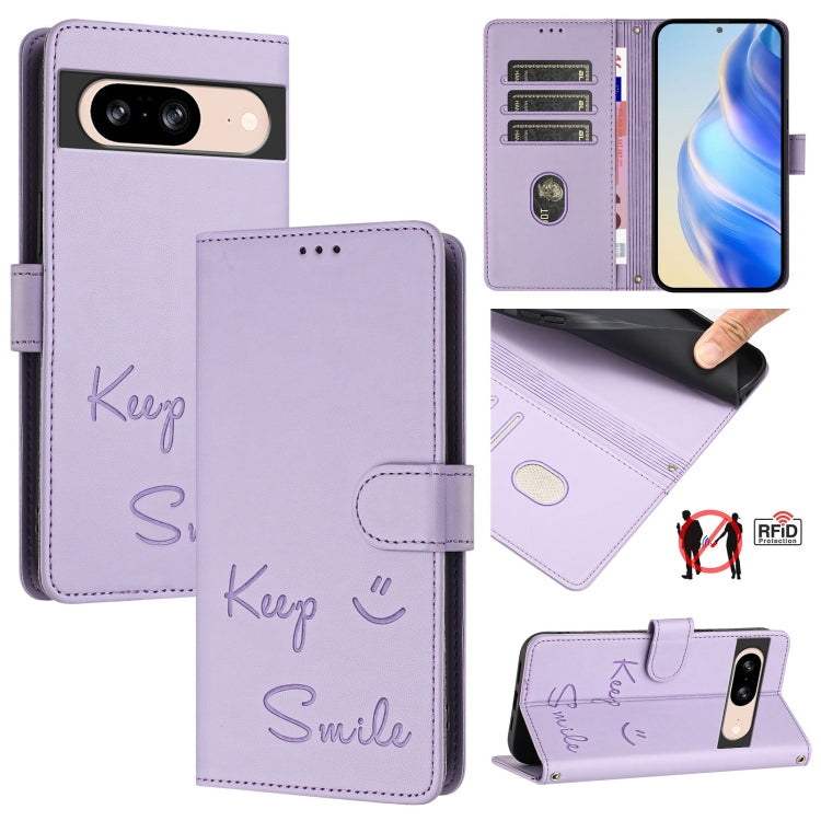 Smile Embossing RFID Leather Phone Case, For Google Pixel 8 Pro, For Google Pixel 8, For Google Pixel 7a, For Google Pixel 7 Pro, For Google Pixel 7, For Google Pixel 6a, For Google Pixel 6 Pro, For Google Pixel 6