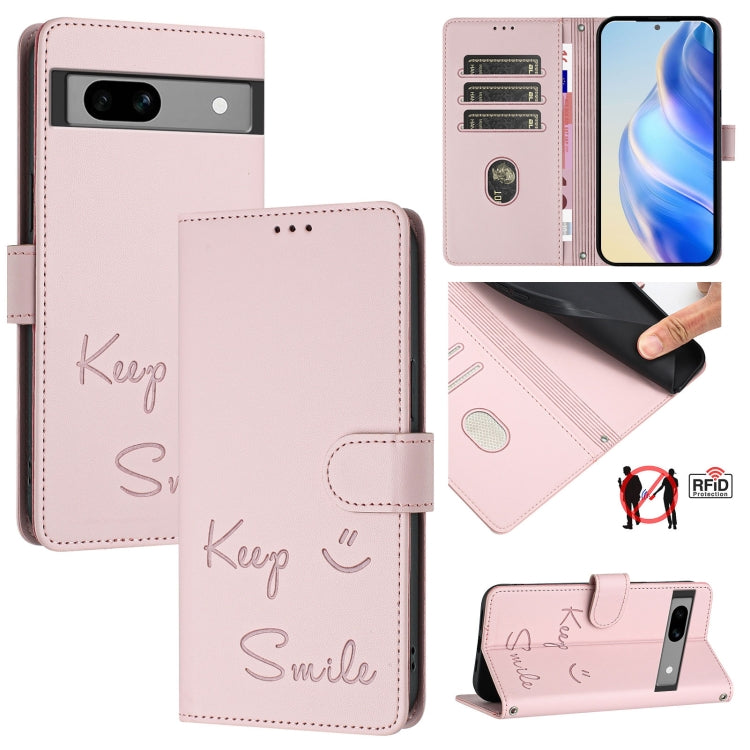 Smile Embossing RFID Leather Phone Case, For Google Pixel 8 Pro, For Google Pixel 8, For Google Pixel 7a, For Google Pixel 7 Pro, For Google Pixel 7, For Google Pixel 6a, For Google Pixel 6 Pro, For Google Pixel 6