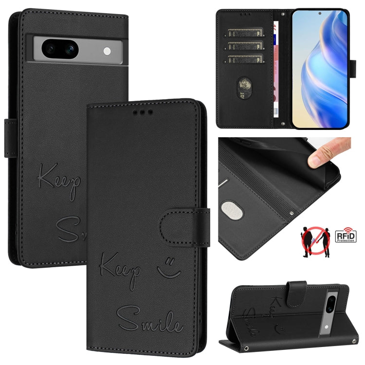 Smile Embossing RFID Leather Phone Case, For Google Pixel 8 Pro, For Google Pixel 8, For Google Pixel 7a, For Google Pixel 7 Pro, For Google Pixel 7, For Google Pixel 6a, For Google Pixel 6 Pro, For Google Pixel 6