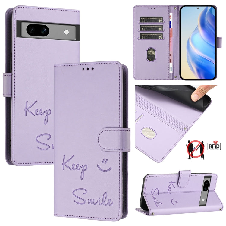 Smile Embossing RFID Leather Phone Case, For Google Pixel 8 Pro, For Google Pixel 8, For Google Pixel 7a, For Google Pixel 7 Pro, For Google Pixel 7, For Google Pixel 6a, For Google Pixel 6 Pro, For Google Pixel 6