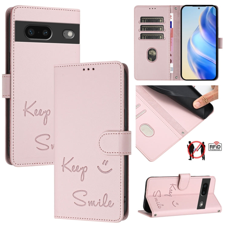 Smile Embossing RFID Leather Phone Case, For Google Pixel 8 Pro, For Google Pixel 8, For Google Pixel 7a, For Google Pixel 7 Pro, For Google Pixel 7, For Google Pixel 6a, For Google Pixel 6 Pro, For Google Pixel 6