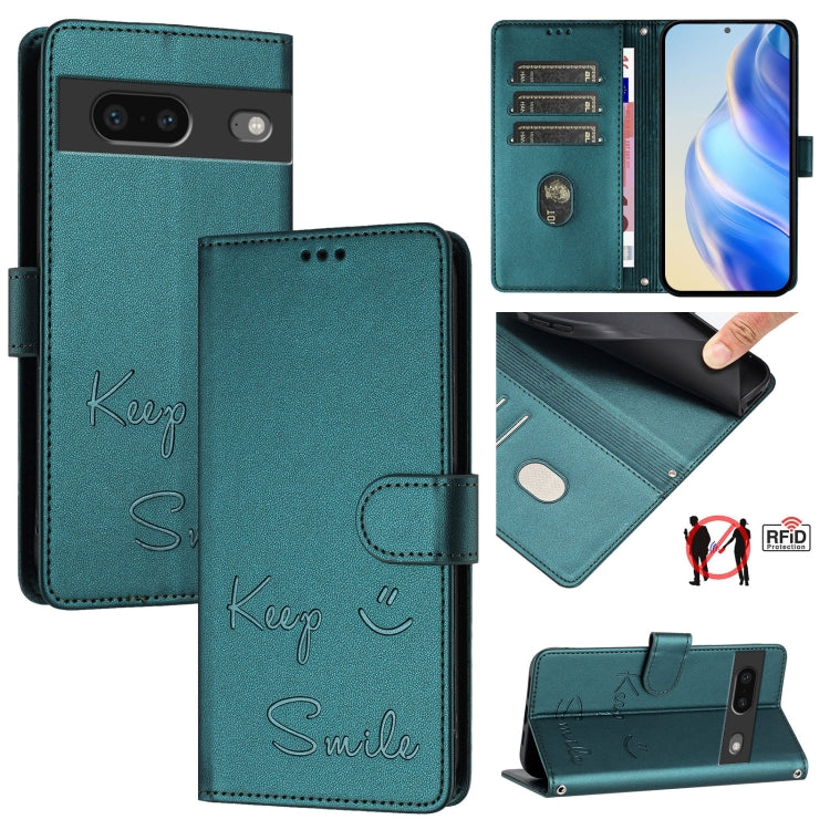 Smile Embossing RFID Leather Phone Case, For Google Pixel 8 Pro, For Google Pixel 8, For Google Pixel 7a, For Google Pixel 7 Pro, For Google Pixel 7, For Google Pixel 6a, For Google Pixel 6 Pro, For Google Pixel 6