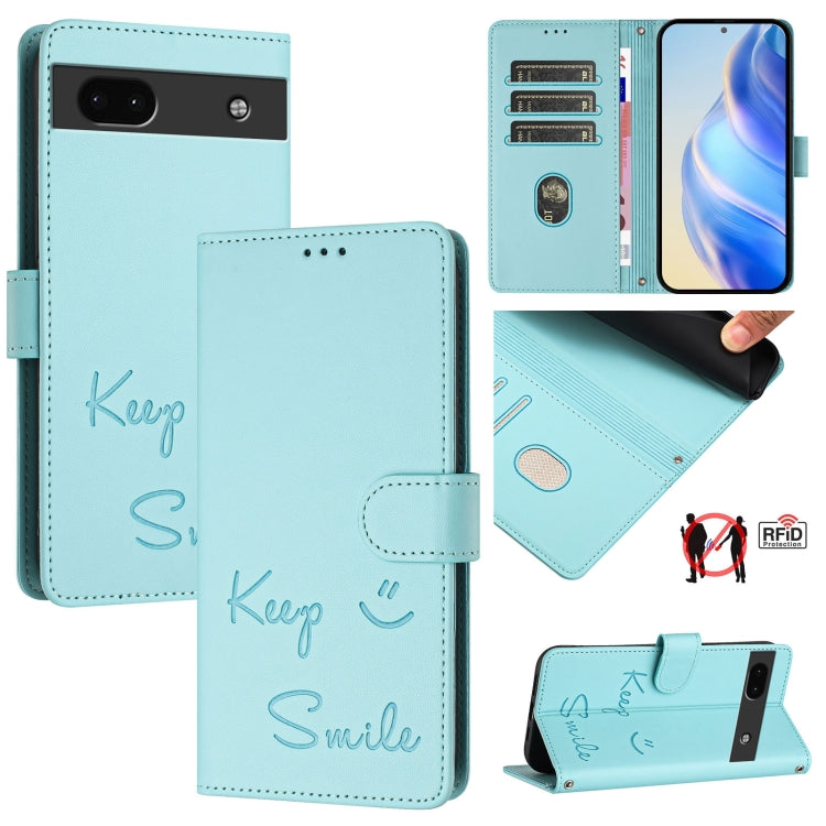 Smile Embossing RFID Leather Phone Case, For Google Pixel 8 Pro, For Google Pixel 8, For Google Pixel 7a, For Google Pixel 7 Pro, For Google Pixel 7, For Google Pixel 6a, For Google Pixel 6 Pro, For Google Pixel 6