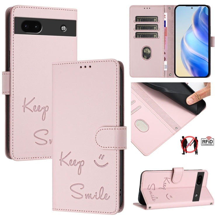 Smile Embossing RFID Leather Phone Case, For Google Pixel 8 Pro, For Google Pixel 8, For Google Pixel 7a, For Google Pixel 7 Pro, For Google Pixel 7, For Google Pixel 6a, For Google Pixel 6 Pro, For Google Pixel 6
