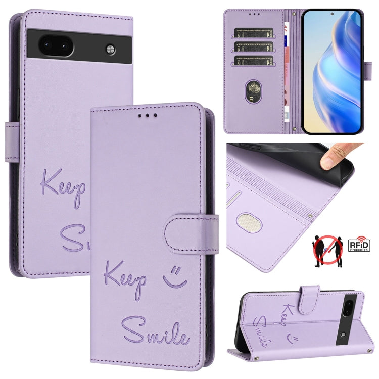 Smile Embossing RFID Leather Phone Case, For Google Pixel 8 Pro, For Google Pixel 8, For Google Pixel 7a, For Google Pixel 7 Pro, For Google Pixel 7, For Google Pixel 6a, For Google Pixel 6 Pro, For Google Pixel 6