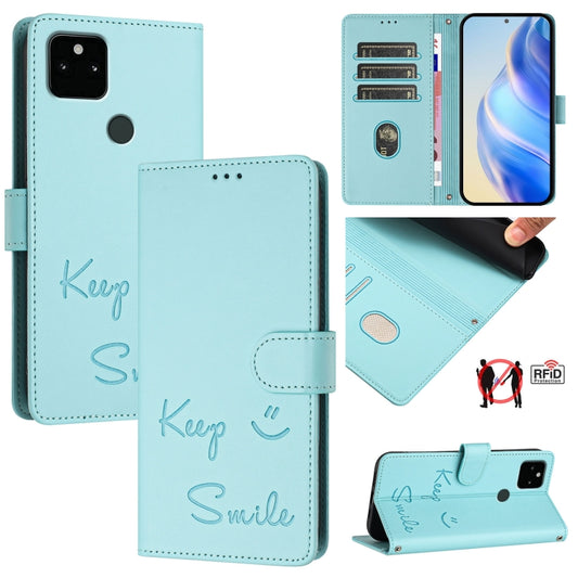 Smile Embossing RFID Leather Phone Case, For Google Pixel 5a, For Google Pixel 5, For Google Pixel 5 XL / Pixel 4a 5G