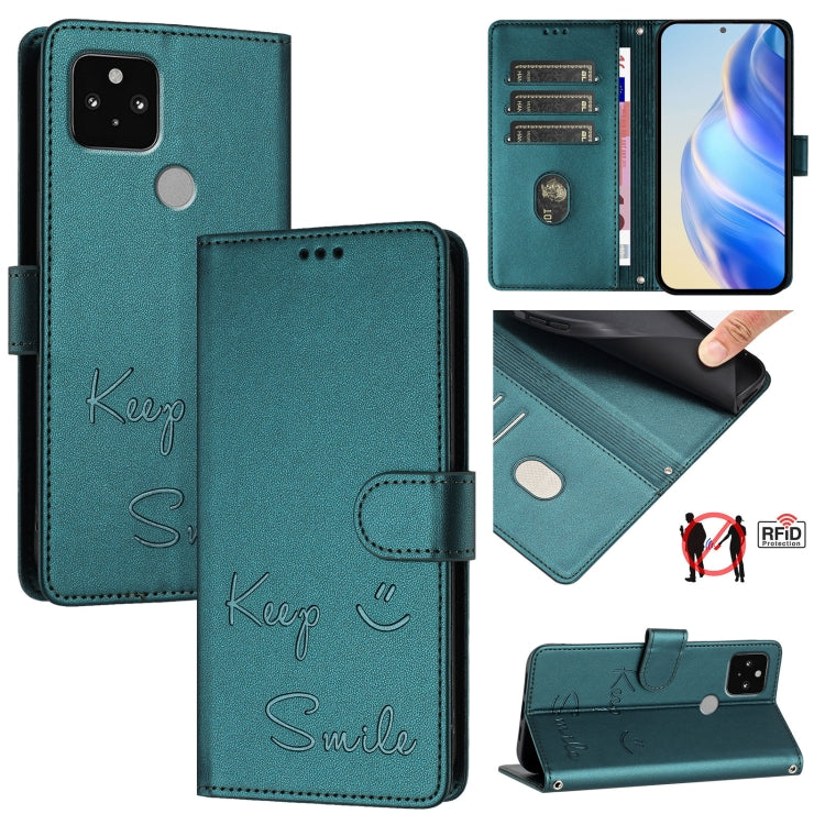 Smile Embossing RFID Leather Phone Case, For Google Pixel 5a, For Google Pixel 5, For Google Pixel 5 XL / Pixel 4a 5G