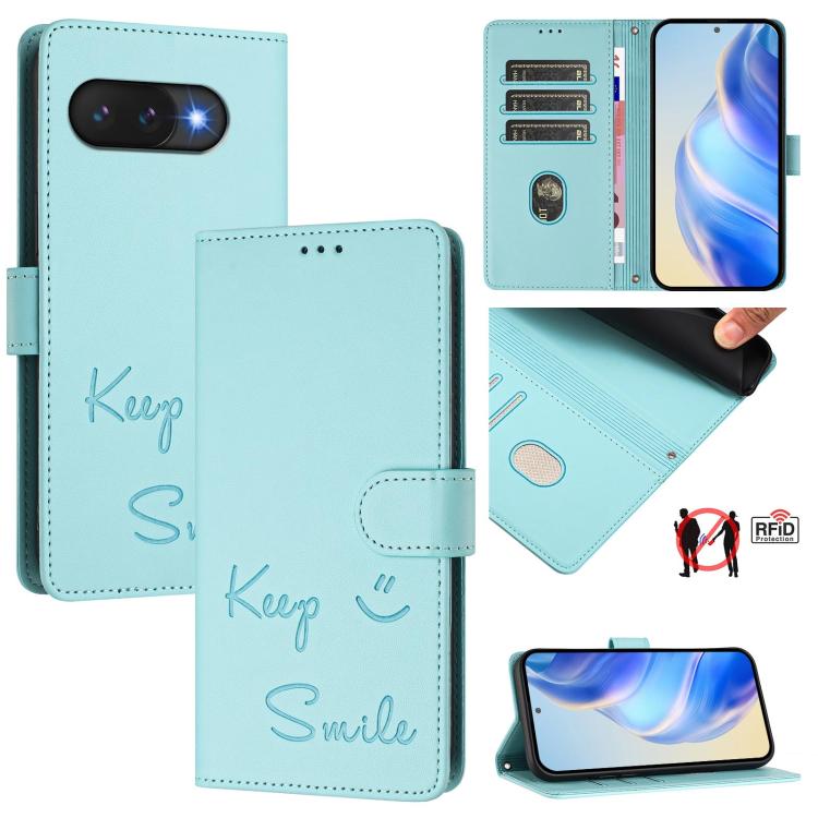 Smile Embossing RFID Leather Phone Case, For Google Pixel 11 Pro XL, For Google Pixel 11 Pro / 11, For Google Pixel 10 Pro XL 5G Global, For Google Pixel 10 5G / 10 Pro 5G Global, For Google Pixel 9a, For Google Pixel 9 Pro XL                          ...