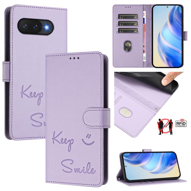Smile Embossing RFID Leather Phone Case, For Google Pixel 11 Pro XL, For Google Pixel 11 Pro / 11, For Google Pixel 10 Pro XL 5G Global, For Google Pixel 10 5G / 10 Pro 5G Global, For Google Pixel 9a, For Google Pixel 9 Pro XL                          ...