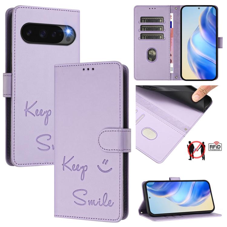 Smile Embossing RFID Leather Phone Case, For Google Pixel 11 Pro XL, For Google Pixel 11 Pro / 11, For Google Pixel 10 Pro XL 5G Global, For Google Pixel 10 5G / 10 Pro 5G Global, For Google Pixel 9a, For Google Pixel 9 Pro XL                          ...