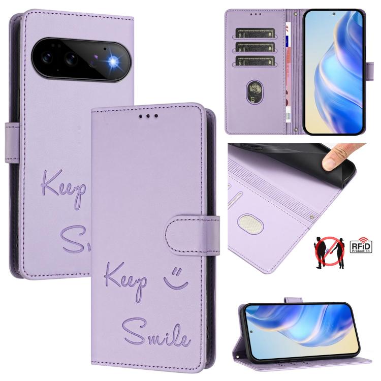 Smile Embossing RFID Leather Phone Case, For Google Pixel 11 Pro XL, For Google Pixel 11 Pro / 11, For Google Pixel 10 Pro XL 5G Global, For Google Pixel 10 5G / 10 Pro 5G Global, For Google Pixel 9a, For Google Pixel 9 Pro XL                          ...
