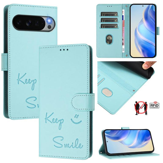 Smile Embossing RFID Leather Phone Case, For Google Pixel 11 Pro XL, For Google Pixel 11 Pro / 11, For Google Pixel 10 Pro XL 5G Global, For Google Pixel 10 5G / 10 Pro 5G Global, For Google Pixel 9a, For Google Pixel 9 Pro XL                          ...