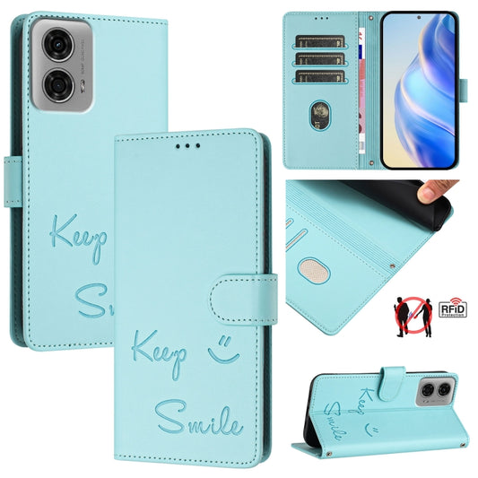 Smile Embossing RFID Leather Phone Case, For Motorola Moto G04 4G Global, For Motorola Moto G34 Global, For Motorola Moto G Play 4G 2024 Global, For Motorola Moto G Play 5G 2024 Global, For Motorola Moto G Power 5G 2024                                 ...