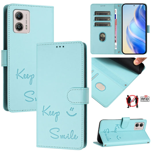 Smile Embossing RFID Leather Phone Case, For Motorola Moto G53 5G/G13 4G/G23 4G, For Motorola Moto E13 4G, For Motorola Moto G73 5G, For Motorola Edge+ 2023/Moto X40, For Motorola Moto G 5G 2023, For Motorola G Pure/Moto G Play 2023, For Motorola Moto ...