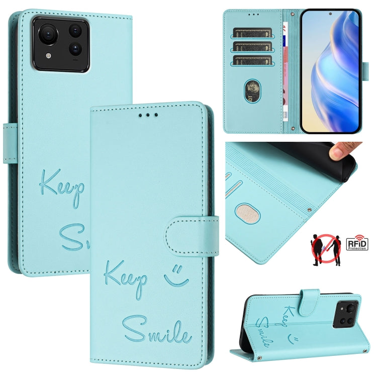 Smile Embossing RFID Leather Phone Case, For Asus Zenfone 12 Ultra, For Asus ROG Phone 9 / 9 Pro, For Asus Zenfone 11 Ultra, For Asus ROG Phone 8 / 8 Pro