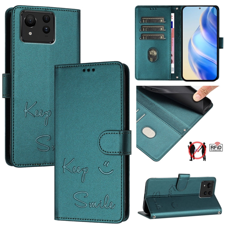 Smile Embossing RFID Leather Phone Case, For Asus Zenfone 12 Ultra, For Asus ROG Phone 9 / 9 Pro, For Asus Zenfone 11 Ultra, For Asus ROG Phone 8 / 8 Pro