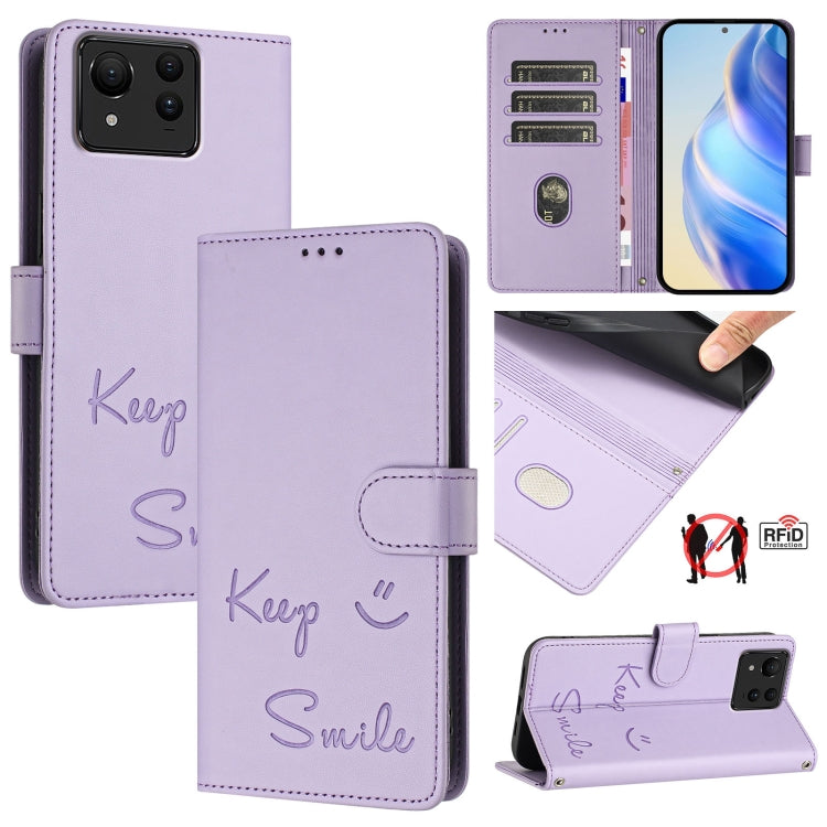 Smile Embossing RFID Leather Phone Case, For Asus Zenfone 12 Ultra, For Asus ROG Phone 9 / 9 Pro, For Asus Zenfone 11 Ultra, For Asus ROG Phone 8 / 8 Pro