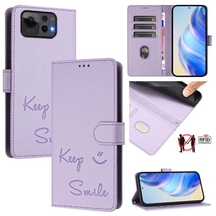 Smile Embossing RFID Leather Phone Case, For Asus Zenfone 12 Ultra, For Asus ROG Phone 9 / 9 Pro, For Asus Zenfone 11 Ultra, For Asus ROG Phone 8 / 8 Pro