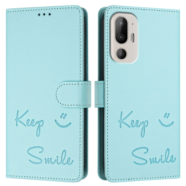 Smile Embossing RFID Leather Phone Case, For HTC U24 Pro
