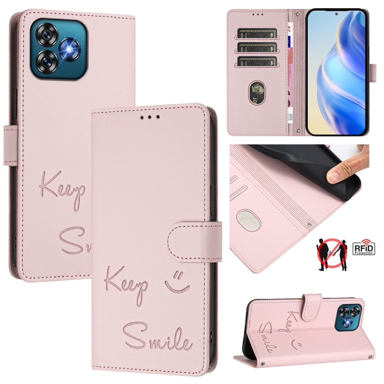 Smile Embossing RFID Leather Phone Case, For Oukitel C59 / C59 Pro, For Oukitel C57s, For Oukitel C53, For Oukitel C50, For Oukitel C37, For Oukitel C51, For Oukitel C38, For Oukitel C36 / C35