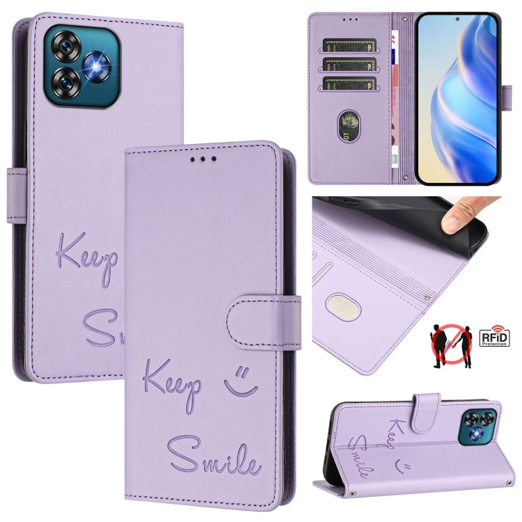 Smile Embossing RFID Leather Phone Case, For Oukitel C59 / C59 Pro, For Oukitel C57s, For Oukitel C53, For Oukitel C50, For Oukitel C37, For Oukitel C51, For Oukitel C38, For Oukitel C36 / C35