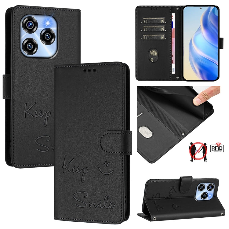 Smile Embossing RFID Leather Phone Case, For Oukitel C59 / C59 Pro, For Oukitel C57s, For Oukitel C53, For Oukitel C50, For Oukitel C37, For Oukitel C51, For Oukitel C38, For Oukitel C36 / C35