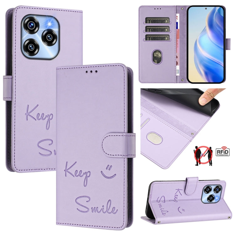 Smile Embossing RFID Leather Phone Case, For Oukitel C59 / C59 Pro, For Oukitel C57s, For Oukitel C53, For Oukitel C50, For Oukitel C37, For Oukitel C51, For Oukitel C38, For Oukitel C36 / C35