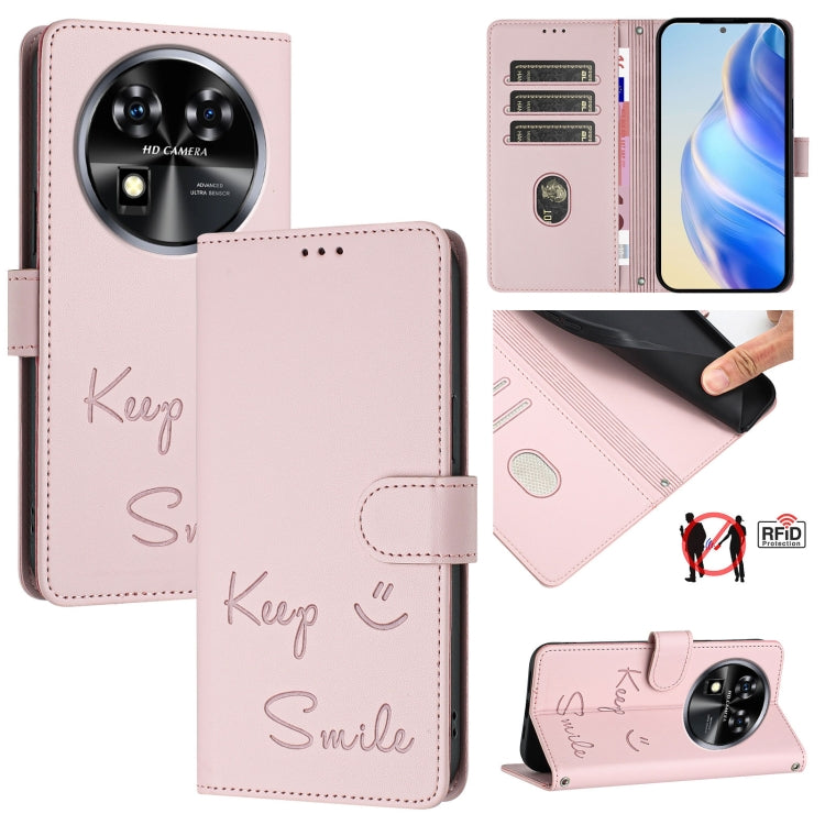 Smile Embossing RFID Leather Phone Case, For Oukitel C59 / C59 Pro, For Oukitel C57s, For Oukitel C53, For Oukitel C50, For Oukitel C37, For Oukitel C51, For Oukitel C38, For Oukitel C36 / C35