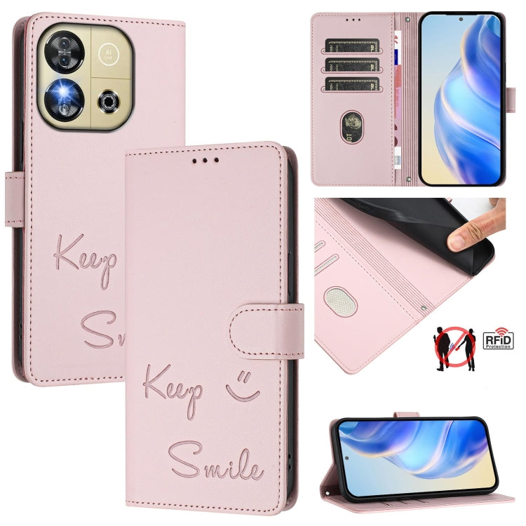 Smile Embossing RFID Leather Phone Case, For Oukitel C59 / C59 Pro, For Oukitel C57s, For Oukitel C53, For Oukitel C50, For Oukitel C37, For Oukitel C51, For Oukitel C38, For Oukitel C36 / C35