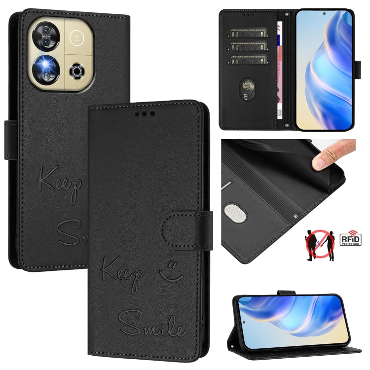 Smile Embossing RFID Leather Phone Case, For Oukitel C59 / C59 Pro, For Oukitel C57s, For Oukitel C53, For Oukitel C50, For Oukitel C37, For Oukitel C51, For Oukitel C38, For Oukitel C36 / C35